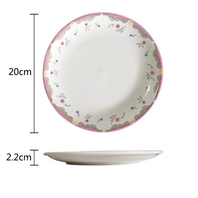 Whimsical Floral Wedding Appetizer Plates Set | Pastel Border Dessert Dishes with Gold Cutlery