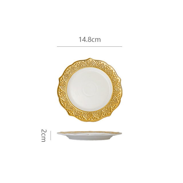 Luxury Gold Embossed Wedding Dinnerware Set | Ornate Metallic Plates for Bridal Reception & Wedding Banquet
