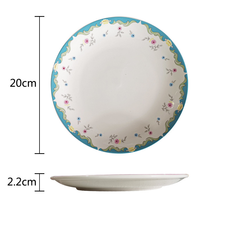 Whimsical Floral Wedding Appetizer Plates Set | Pastel Border Dessert Dishes with Gold Cutlery