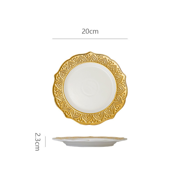 Luxury Gold Embossed Wedding Dinnerware Set | Ornate Metallic Plates for Bridal Reception & Wedding Banquet