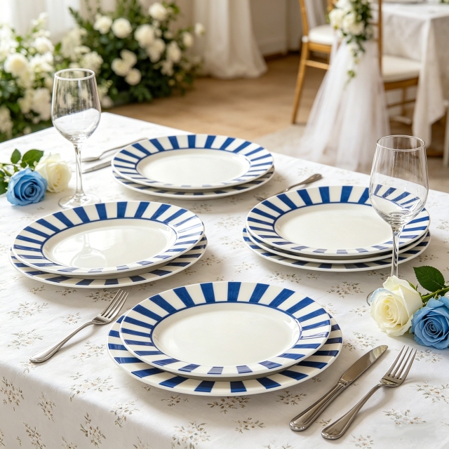 Super Blue Color Stripe Porcelain Plate 6/8/10/12 Inch