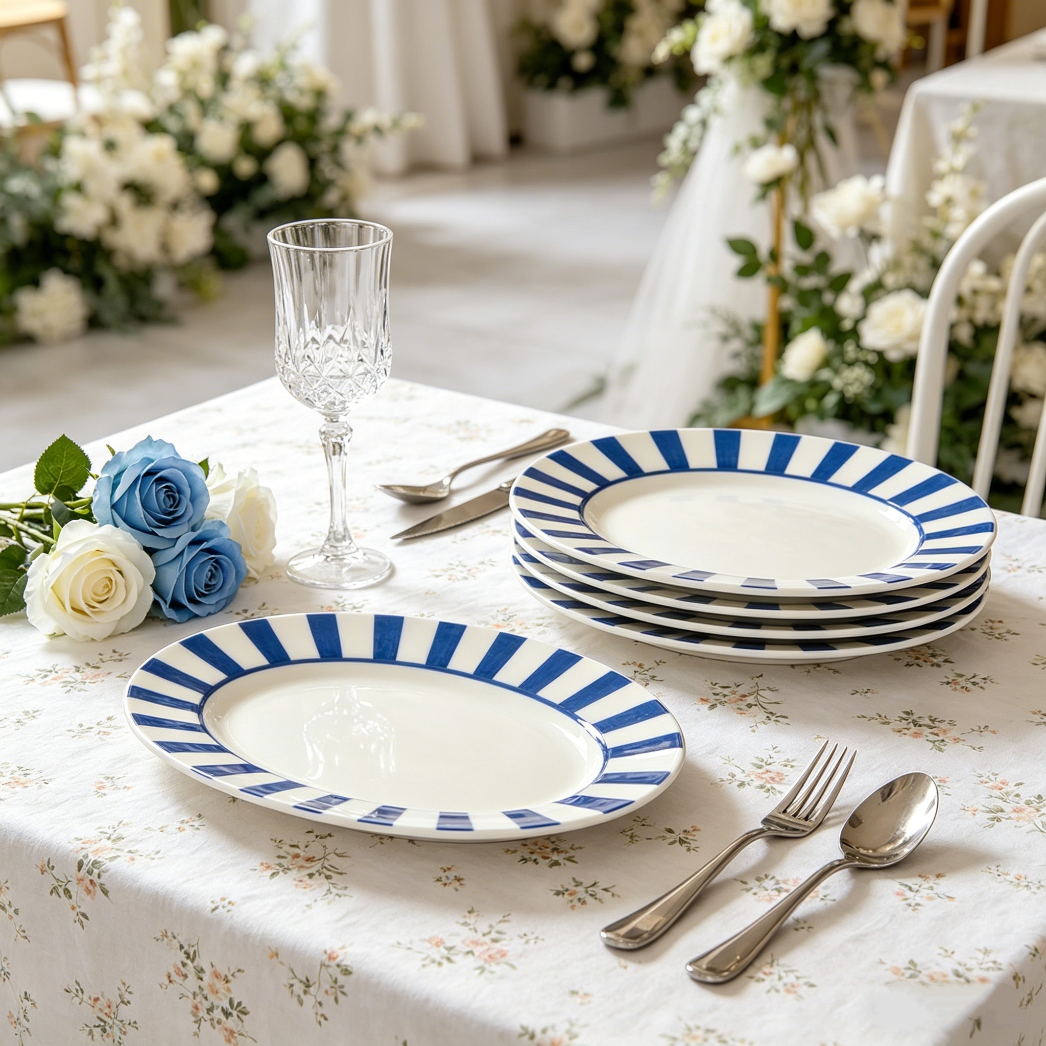 Super Blue Color Stripe Porcelain Plate 6/8/10/12 Inch