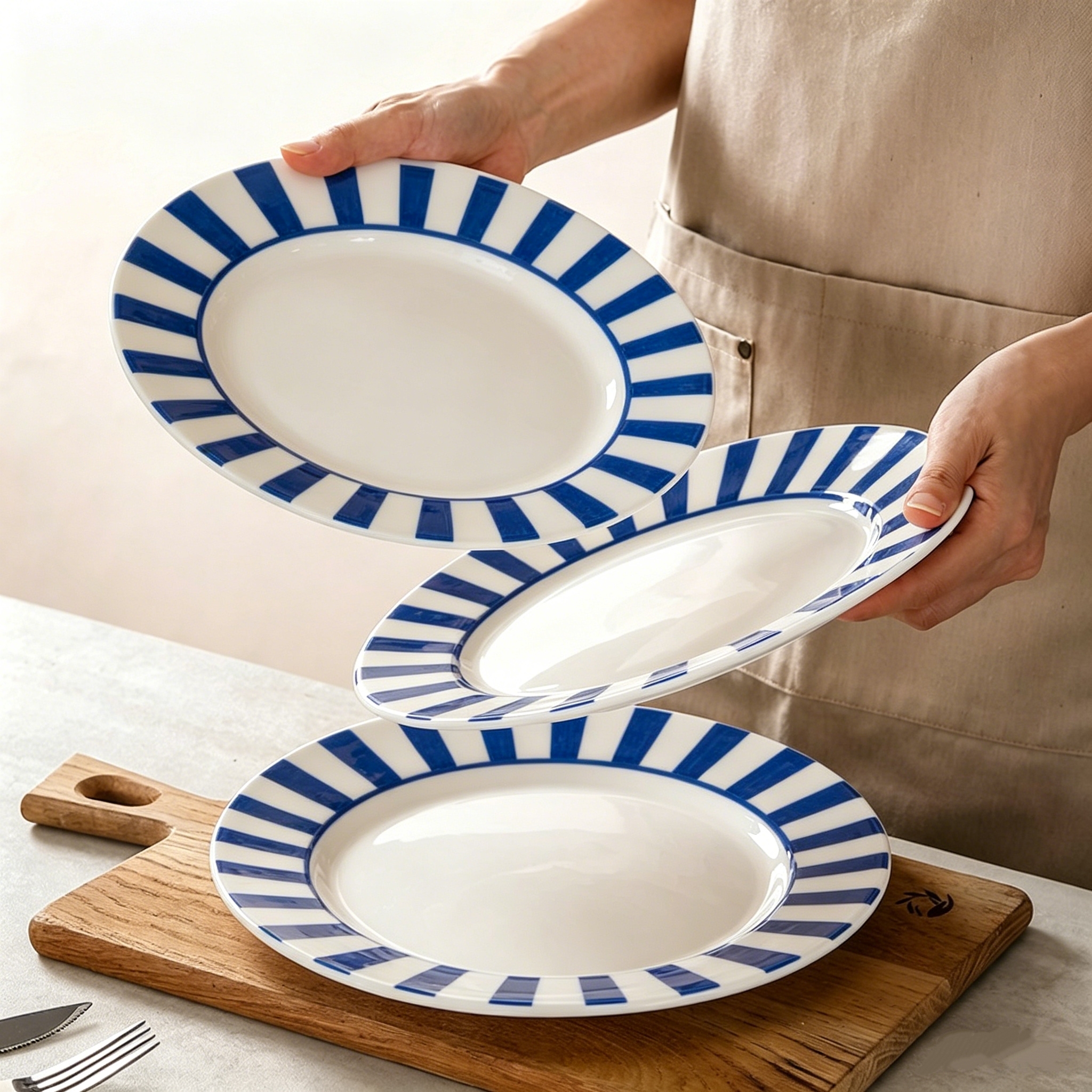 Super Blue Color Stripe Porcelain Plate 6/8/10/12 Inch