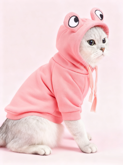 Custom Pet Sweatshirt – Pink Frog Hoodie with Adjustable Hood