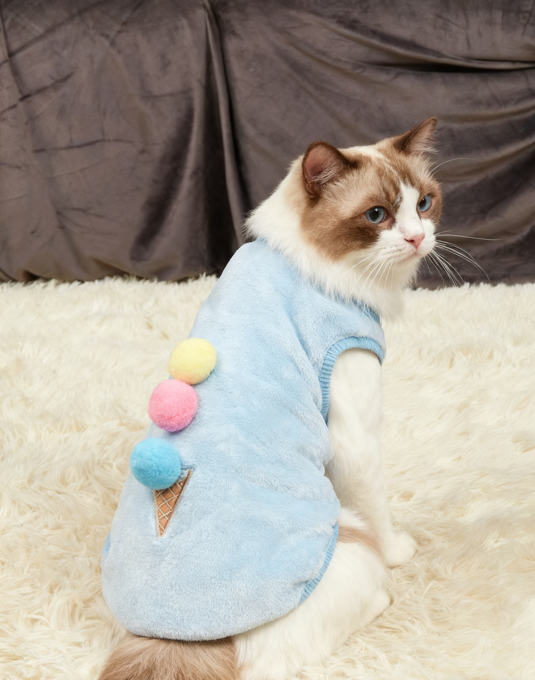 Pet Vest – Ice Cream Plush Vest with 3D Pom Details