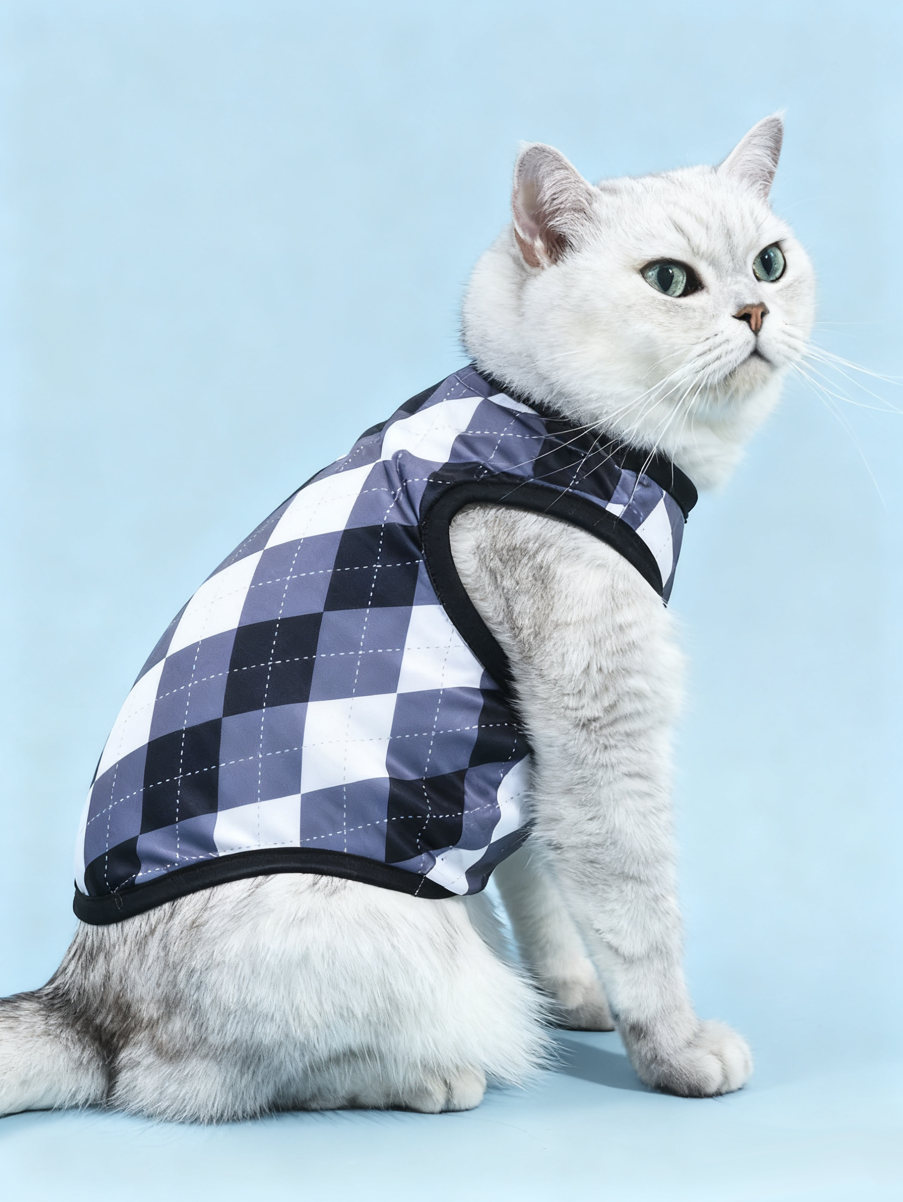 Gray Argyle Plaid Cat Vest