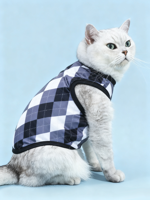 Gray Argyle Plaid Cat Vest