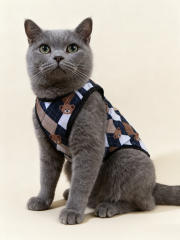 "Teddy Bear Argyle Plaid Cat Vest