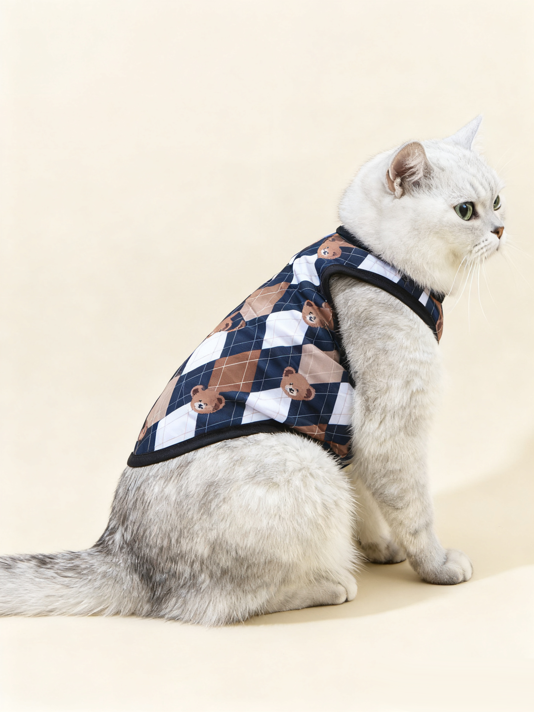 "Teddy Bear Argyle Plaid Cat Vest