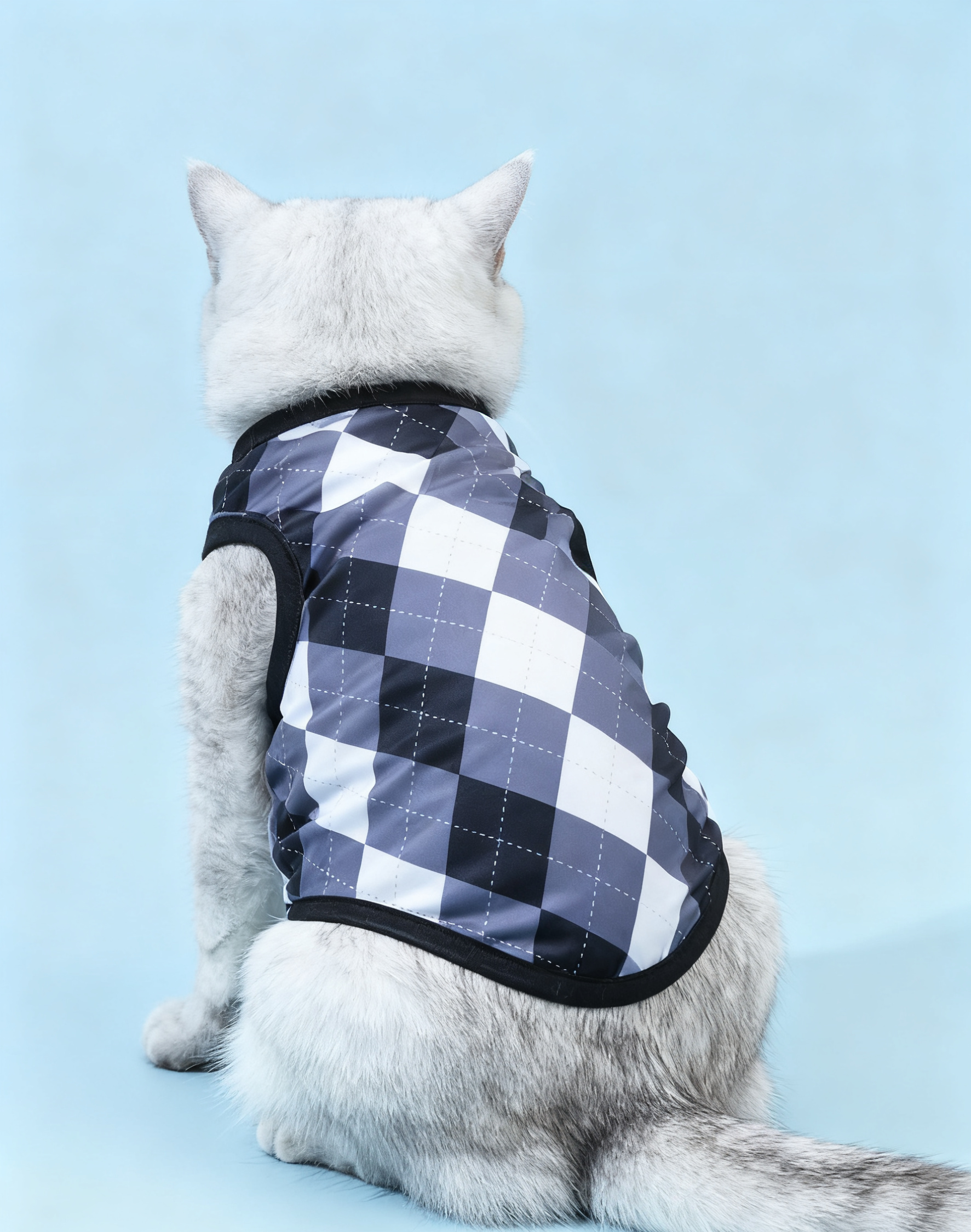 Gray Argyle Plaid Cat Vest