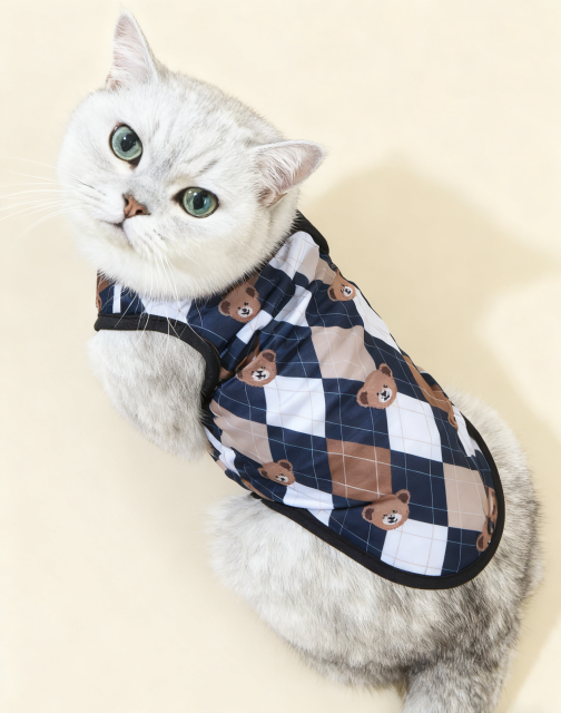 "Teddy Bear Argyle Plaid Cat Vest
