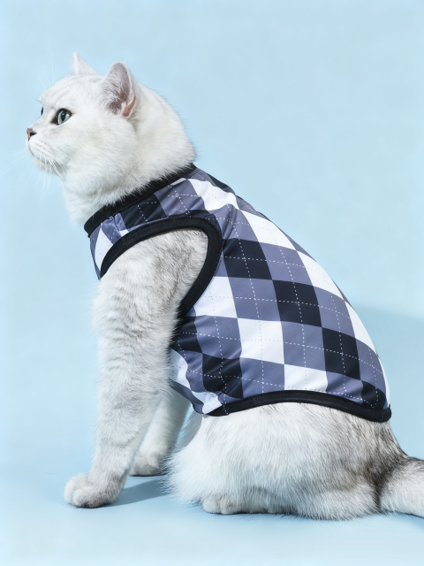 Gray Argyle Plaid Cat Vest