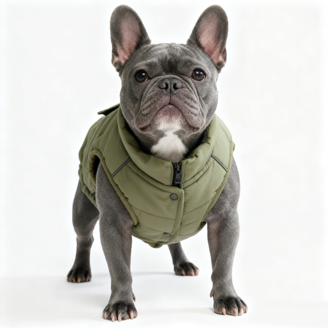 Olive Green Quilted Dog Vest with Functional Pockets