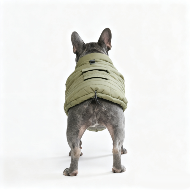 Olive Green Quilted Dog Vest with Functional Pockets