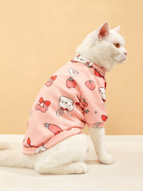 Custom Cat T Shirt – Pink Cartoon Plush Cozy Top