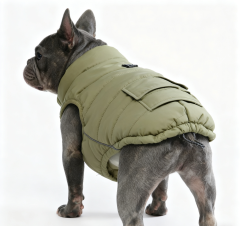 Olive Green Quilted Dog Vest with Functional Pockets