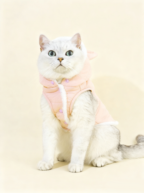 Pink Hooded Cat Puffer Vest with Bunny Ear Detail