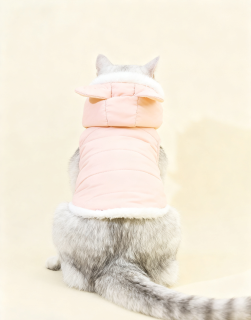 Pink Hooded Cat Puffer Vest with Bunny Ear Detail