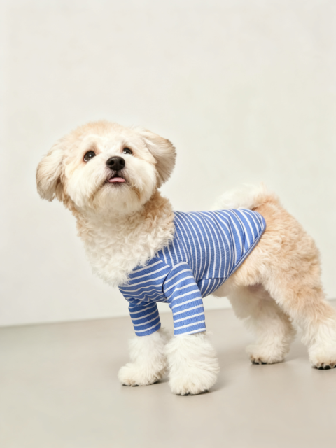 Dog Striped T-Shirt Cotton Breathable