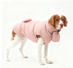 Blush Pink Dog Puffer Coat with Cute Accessory