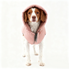 Blush Pink Dog Puffer Coat with Cute Accessory