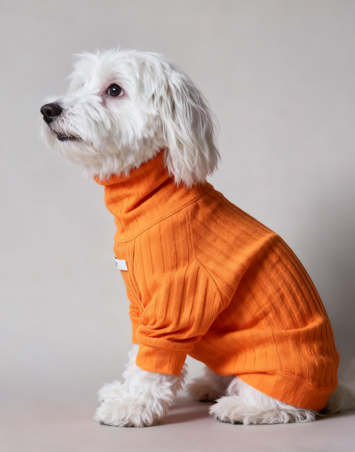 Orange Ribbed Turtleneck Dog Jumpsuit