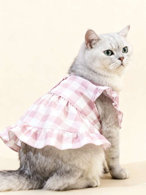 Cat Dress – Pink Gingham Ruffle Dress for Cats