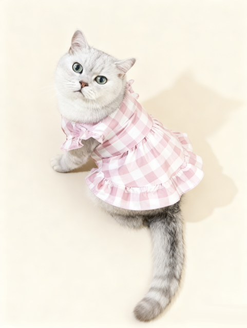 Cat Dress – Pink Gingham Ruffle Dress for Cats
