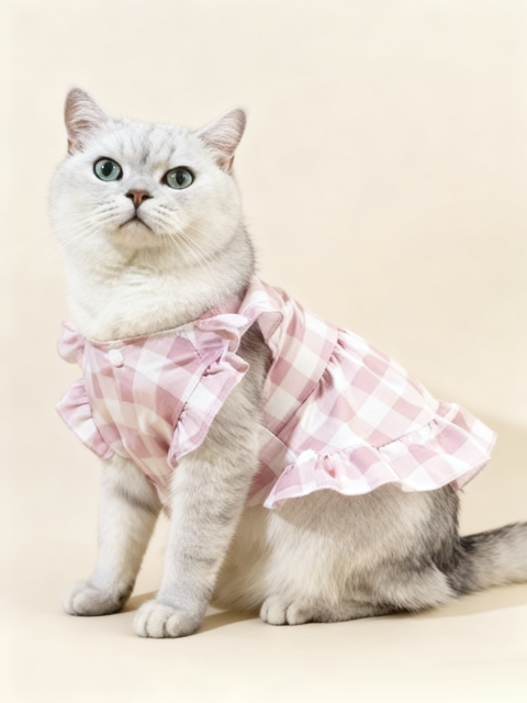 Cat Dress – Pink Gingham Ruffle Dress for Cats