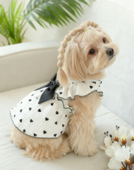 Cute Pet Dog Dress with Black Heart Print