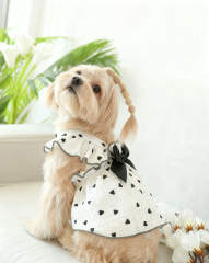 Cute Pet Dog Dress with Black Heart Print