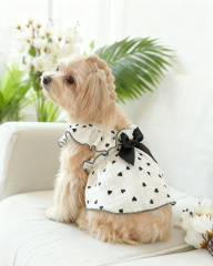 Cute Pet Dog Dress with Black Heart Print