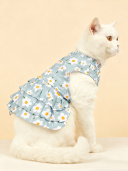 Daisy Print Cat Dress in Light Blue