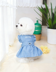 Denim Dog Dress with Ruffled Sleeves and "Best Baby" Embroidery