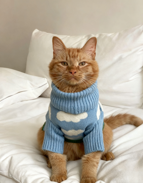 Light Blue Cloud  Turtleneck Cat Sweater
