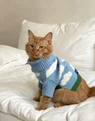 Light Blue Cloud  Turtleneck Cat Sweater