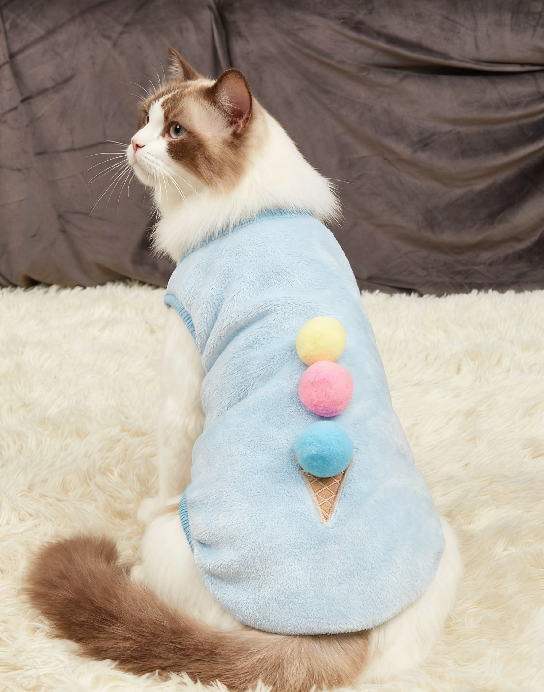 Pet Vest – Ice Cream Plush Vest with 3D Pom Details