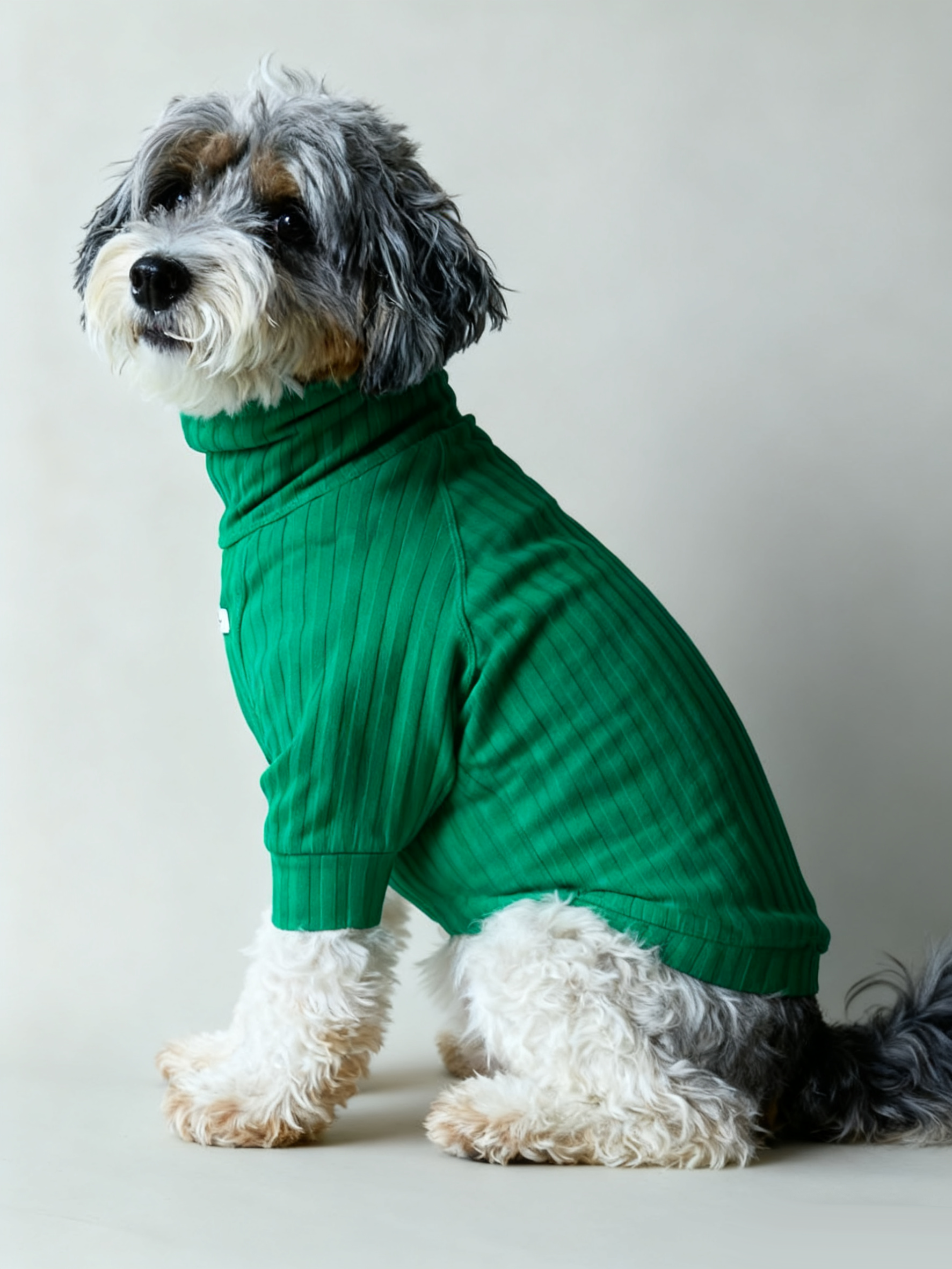 Green Ribbed Turtleneck Dog Sweater