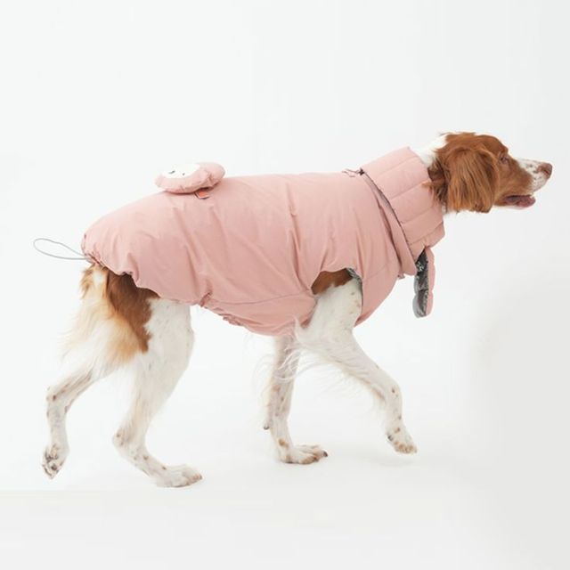 Blush Pink Dog Puffer Coat with Cute Accessory