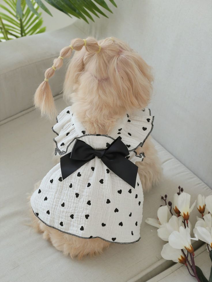 Cute Pet Dog Dress with Black Heart Print