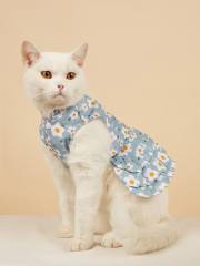 Daisy Print Cat Dress in Light Blue