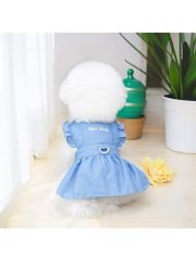 Denim Dog Dress with Ruffled Sleeves and "Best Baby" Embroidery