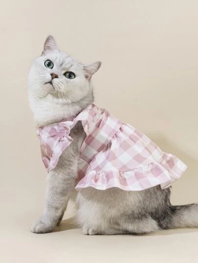 Cat Dress – Pink Gingham Ruffle Dress for Cats