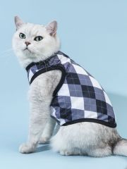 Gray Argyle Plaid Cat Vest
