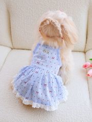 Light Blue Pet Dog Dress with Red Polka Dots