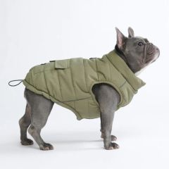 Olive Green Quilted Dog Vest with Functional Pockets