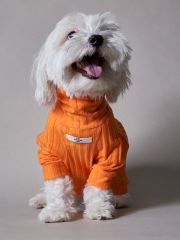 Orange Ribbed Turtleneck Dog Jumpsuit