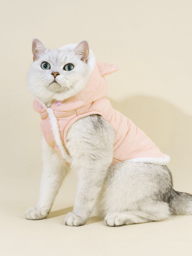 Pink Hooded Cat Puffer Vest with Bunny Ear Detail