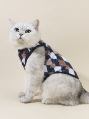 "Teddy Bear Argyle Plaid Cat Vest