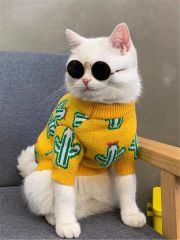 Yellow Cactus Printed Cat Sweater